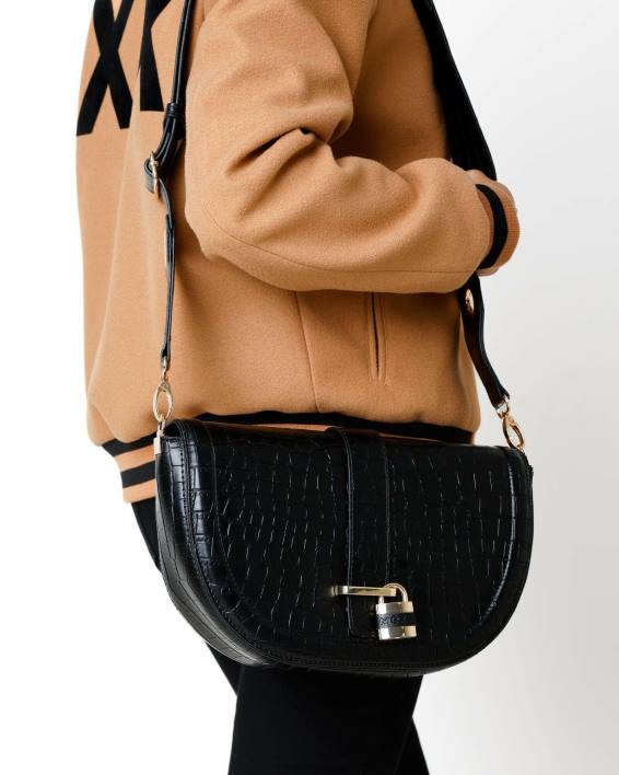 γυναίκες Mexx τσάντα χιαστί croco halfmoon μαύρος BR0F428