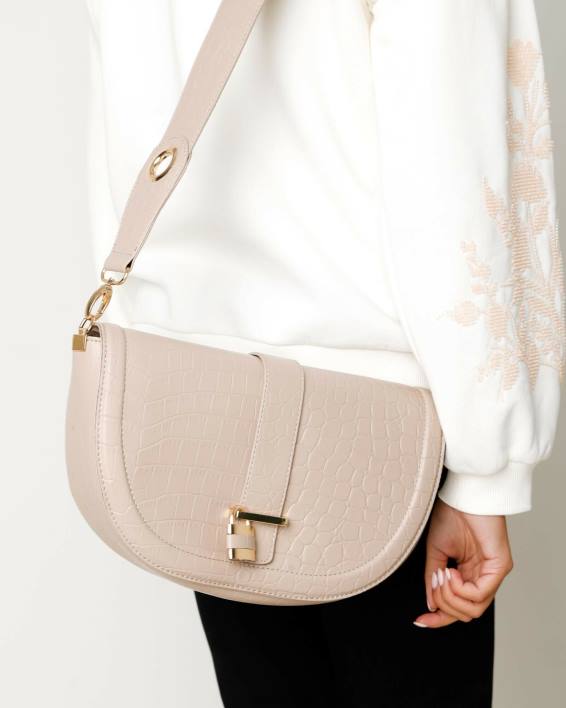 γυναίκες Mexx τσάντα χιαστί croco halfmoon εκρού BR0F429