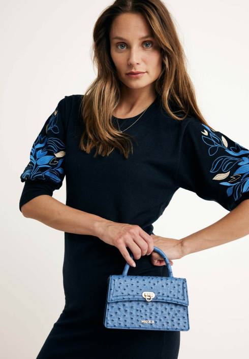 γυναίκες Mexx πλεκτό φόρεμα κεντητό μανίκι ναυτικό μπλε BR0F101