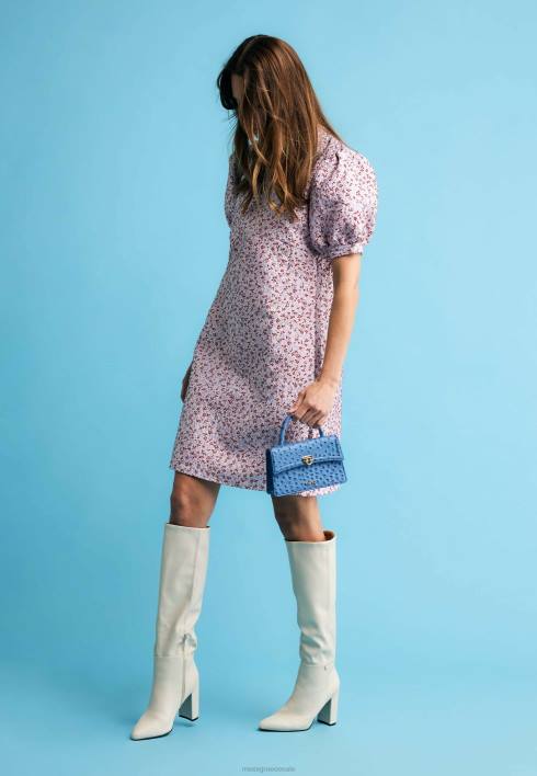 γυναίκες Mexx ροζ φόρεμα ζακάρ φουσκωτό μανίκι πολύχρωμο BR0F12