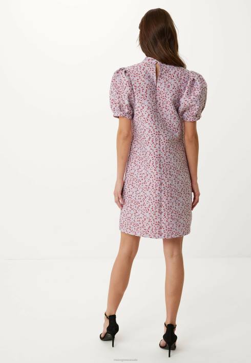 γυναίκες Mexx ροζ φόρεμα ζακάρ φουσκωτό μανίκι πολύχρωμο BR0F12