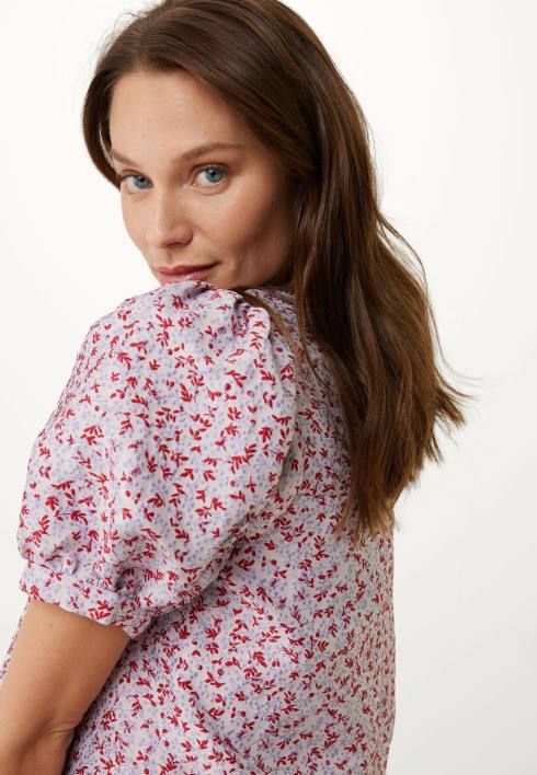 γυναίκες Mexx ροζ φόρεμα ζακάρ φουσκωτό μανίκι πολύχρωμο BR0F12