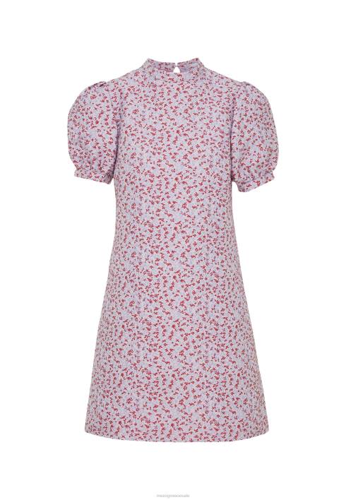 γυναίκες Mexx ροζ φόρεμα ζακάρ φουσκωτό μανίκι πολύχρωμο BR0F12