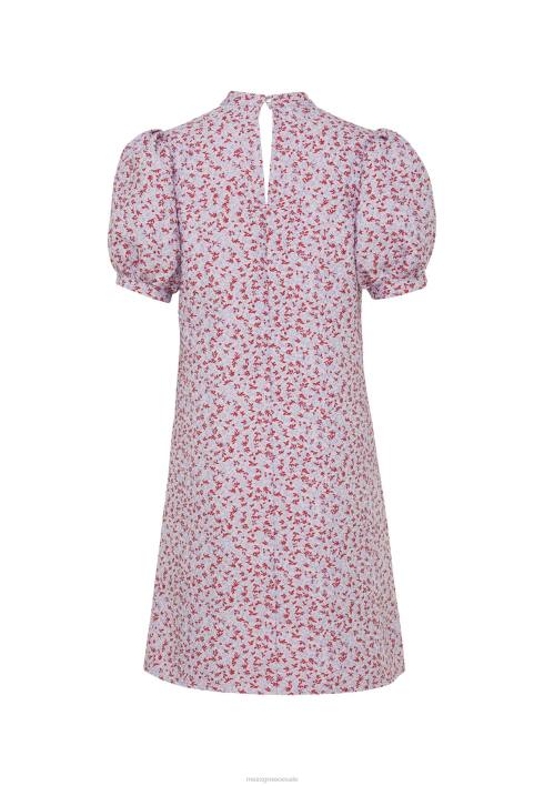 γυναίκες Mexx ροζ φόρεμα ζακάρ φουσκωτό μανίκι πολύχρωμο BR0F12