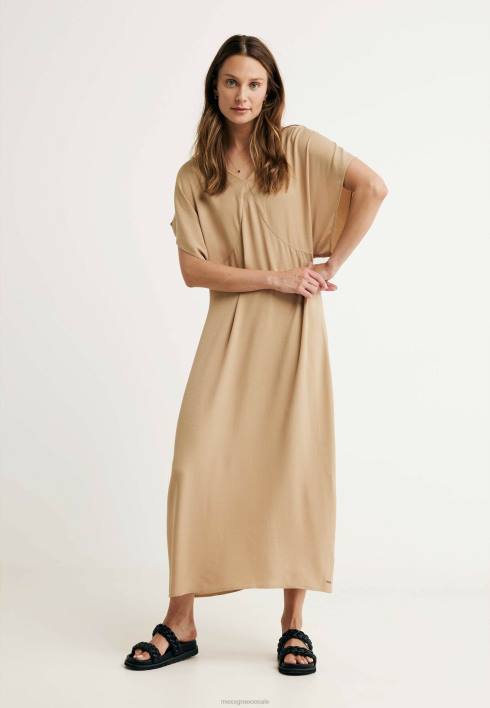 γυναίκες Mexx μακρύ φόρεμα με λαιμόκοψη με άμμο μανίκι μπεζ BR0F29