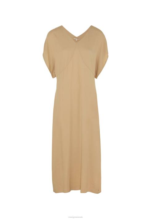 γυναίκες Mexx μακρύ φόρεμα με λαιμόκοψη με άμμο μανίκι μπεζ BR0F29