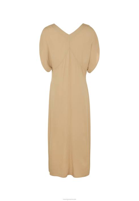 γυναίκες Mexx μακρύ φόρεμα με λαιμόκοψη με άμμο μανίκι μπεζ BR0F29