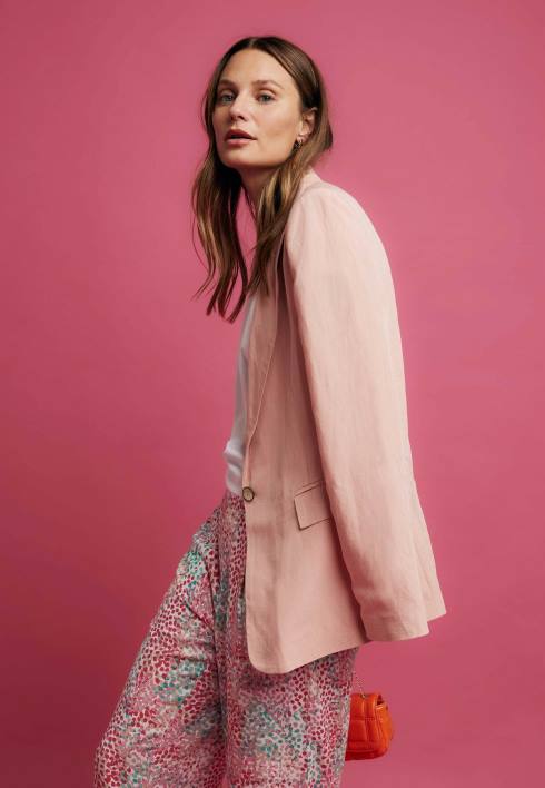 γυναίκες Mexx λινό σακάκι με μονό στήθος ροζ BR0F48