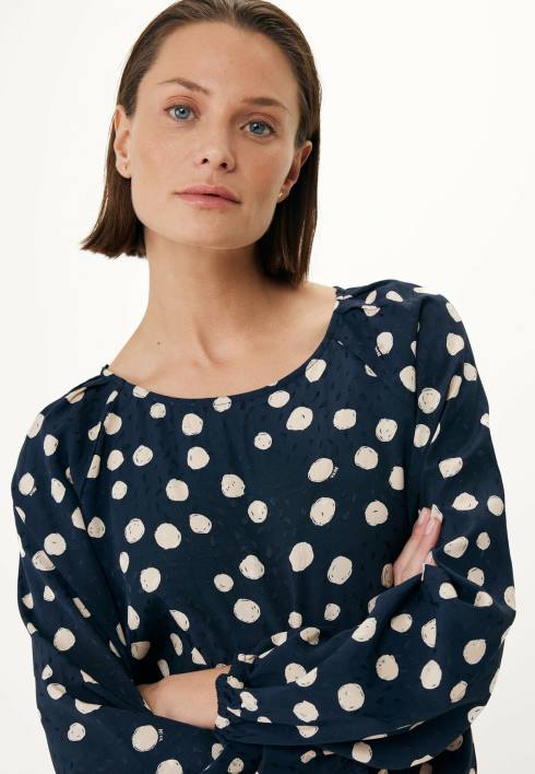 γυναίκες Mexx μπλούζα με στρογγυλή πλισέ λαιμόκοψη ναυτικό μπλε BR0F62