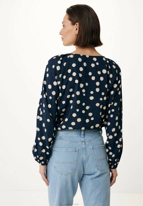 γυναίκες Mexx μπλούζα με στρογγυλή πλισέ λαιμόκοψη ναυτικό μπλε BR0F62