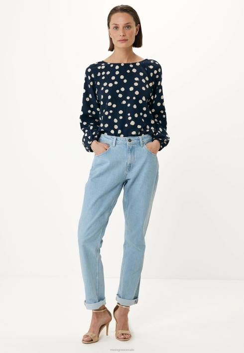 γυναίκες Mexx μπλούζα με στρογγυλή πλισέ λαιμόκοψη ναυτικό μπλε BR0F62