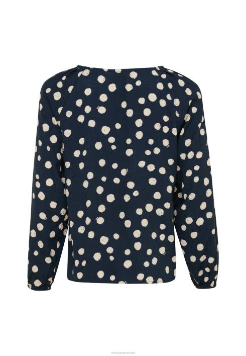 γυναίκες Mexx μπλούζα με στρογγυλή πλισέ λαιμόκοψη ναυτικό μπλε BR0F62