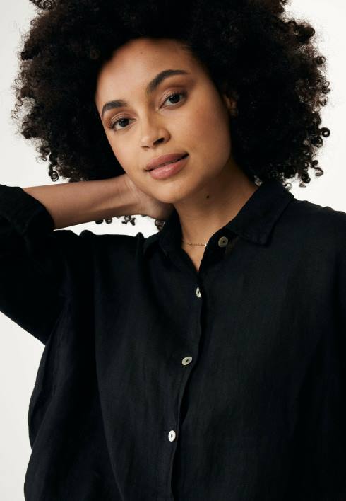 γυναίκες Mexx μαύρη μπλούζα με κουμπί schwarz BR0F117