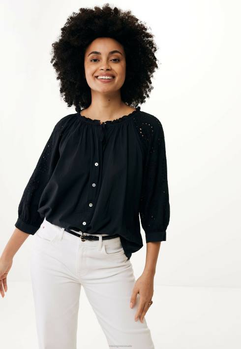 γυναίκες Mexx μπλούζα μανίκια κεντητό μαύρο schwarz BR0F85