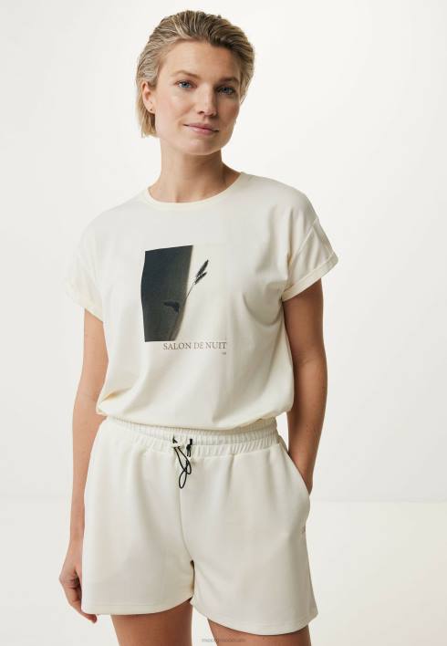 γυναίκες Mexx μπλουζάκι σηκωμένο μανίκι από λευκό μπεζ BR0F142