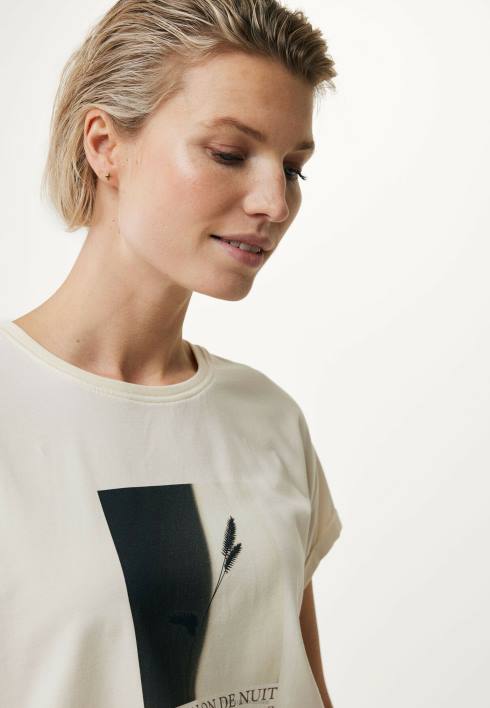 γυναίκες Mexx μπλουζάκι σηκωμένο μανίκι από λευκό μπεζ BR0F142