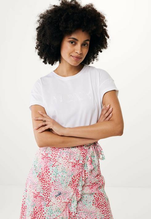 γυναίκες Mexx υπερμεγέθη κοντομάνικο μπλουζάκι σε λευκό μπεζ BR0F25