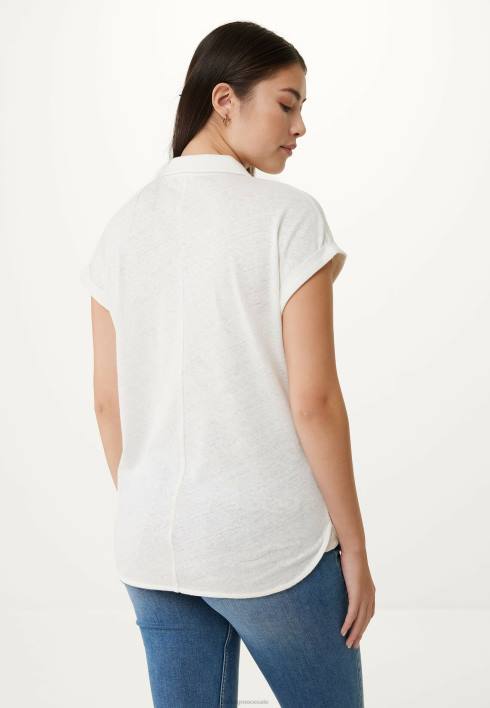 γυναίκες Mexx κοντομάνικο μπλουζάκι πόλο σε λευκό μπεζ BR0F3