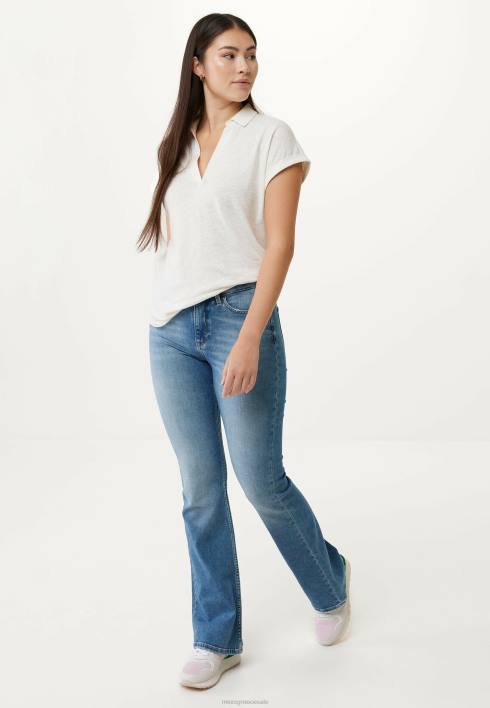 γυναίκες Mexx κοντομάνικο μπλουζάκι πόλο σε λευκό μπεζ BR0F3