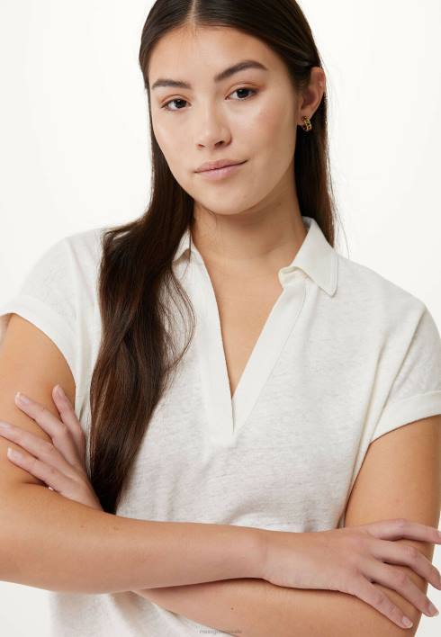 γυναίκες Mexx κοντομάνικο μπλουζάκι πόλο σε λευκό μπεζ BR0F3