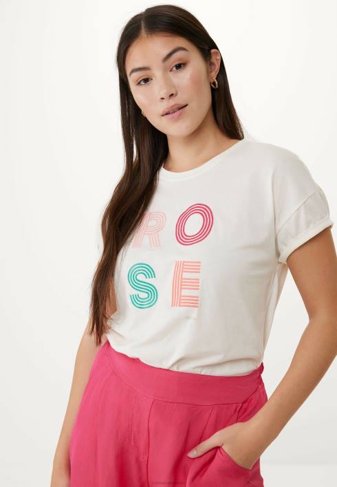 γυναίκες Mexx κοντομάνικο t-shirt έργο τέχνης σε λευκό μπεζ BR0F28