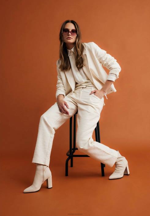 γυναίκες Mexx ίσιο πόδι ψηλόμεσο πανταλόν κρεμ λευκό μπεζ BR0F45