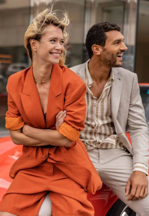 γυναίκες Mexx λινό παντελόνι τούβλο πορτοκάλι BR0F88