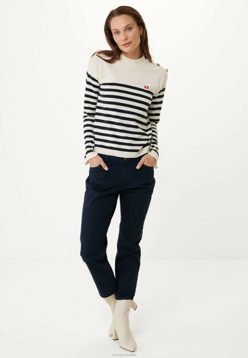 γυναίκες Mexx πλεκτό ριγέ πουλόβερ μανίκι καμπάνα σε λευκό μπεζ BR0F112