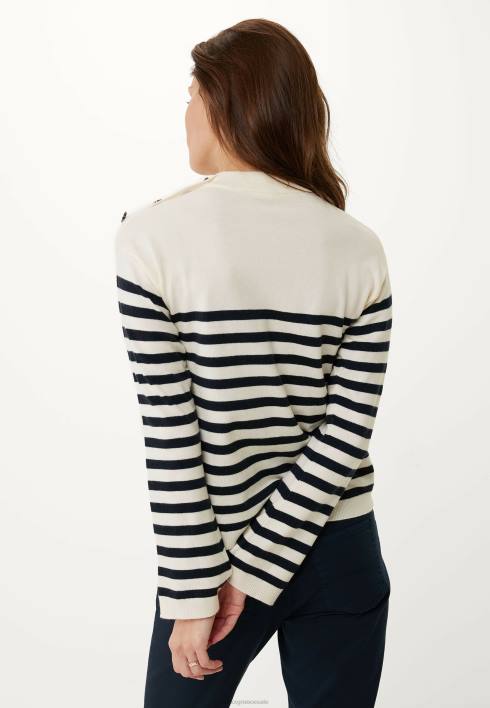 γυναίκες Mexx πλεκτό ριγέ πουλόβερ μανίκι καμπάνα σε λευκό μπεζ BR0F112