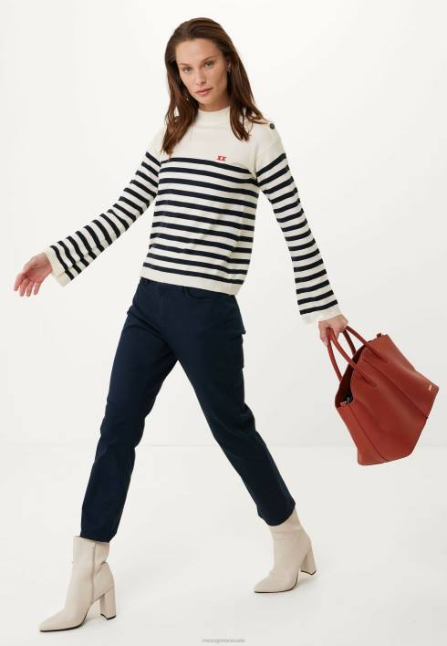 γυναίκες Mexx πλεκτό ριγέ πουλόβερ μανίκι καμπάνα σε λευκό μπεζ BR0F112