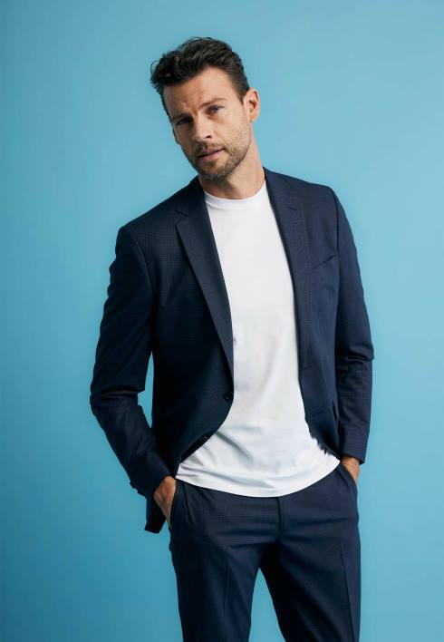 άνδρες Mexx μονόστηθο καρό μπλέιζερ navy μπλε BR0F467