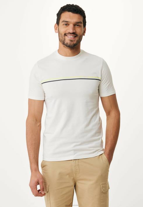 άνδρες Mexx κοντομάνικο μπλουζάκι με ριγέ στάμπα στο στήθος σε λευκό μπεζ BR0F473