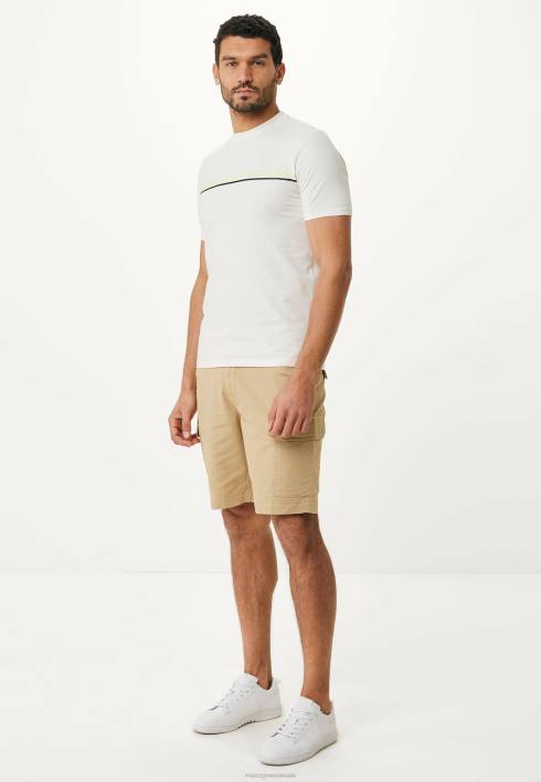 άνδρες Mexx κοντομάνικο μπλουζάκι με ριγέ στάμπα στο στήθος σε λευκό μπεζ BR0F473