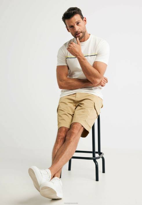 άνδρες Mexx κοντομάνικο μπλουζάκι με ριγέ στάμπα στο στήθος σε λευκό μπεζ BR0F473