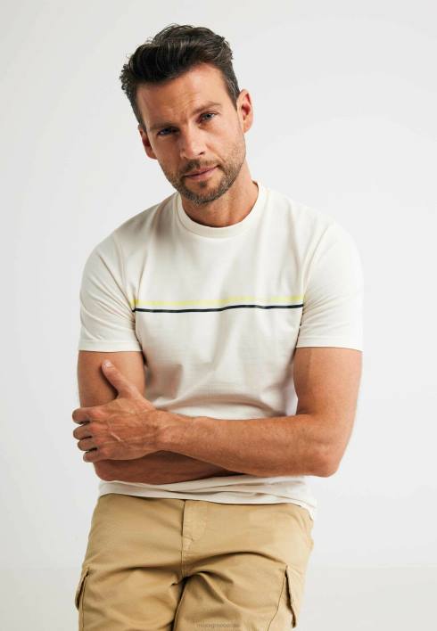 άνδρες Mexx κοντομάνικο μπλουζάκι με ριγέ στάμπα στο στήθος σε λευκό μπεζ BR0F473