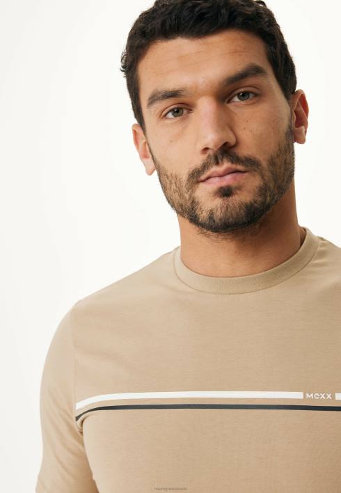 άνδρες Mexx κοντομάνικο μπλουζάκι ριγέ στήθος με άμμο μπεζ BR0F475