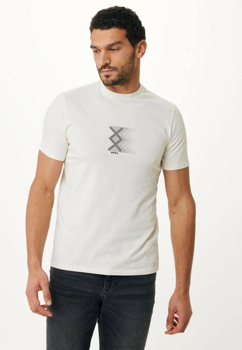άνδρες Mexx T-shirt με κοντομάνικο λαστιχένιο τύπωμα σε λευκό μπεζ BR0F488