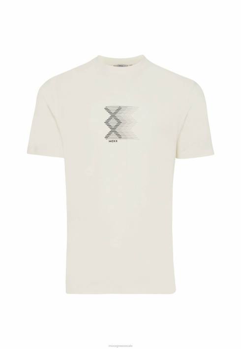 άνδρες Mexx T-shirt με κοντομάνικο λαστιχένιο τύπωμα σε λευκό μπεζ BR0F488
