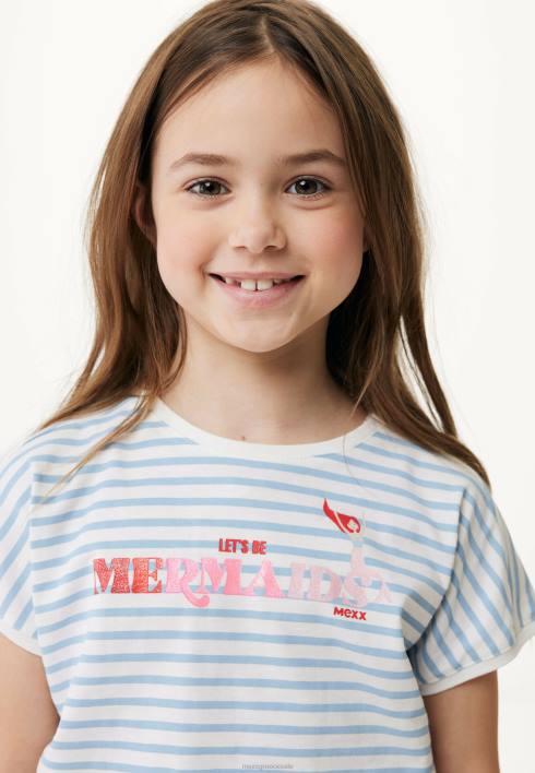 κορίτσια Mexx ριγέ κοντομάνικο μπλουζάκι σε λευκό μπεζ BR0F806